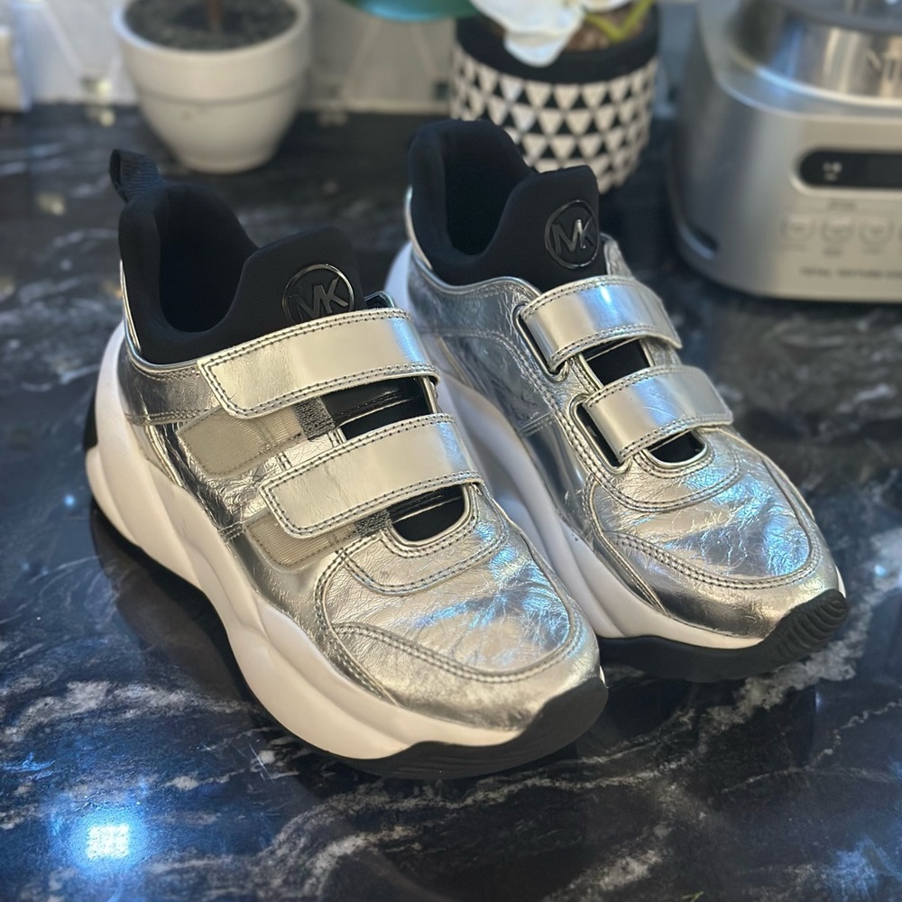 Michael Kors Silver Black Sneakers Velcro Closure